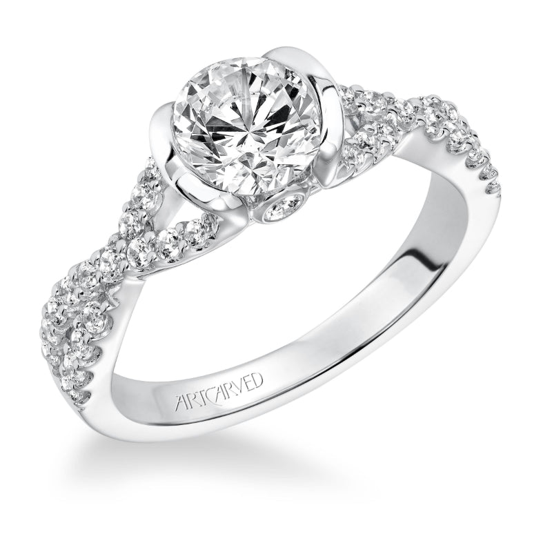 Artcarved Bridal Semi-Mounted with Side Stones Contemporary Engagement Ring Adeena 14K White Gold