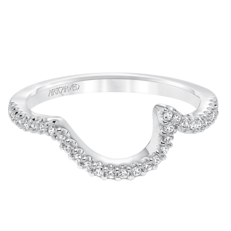 Artcarved Bridal Mounted with Side Stones Contemporary Halo Diamond Wedding Band Adeena 14K White Gold