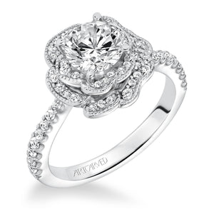 Artcarved Bridal Mounted with CZ Center Contemporary Floral Halo Engagement Ring Sabrina 14K White Gold
