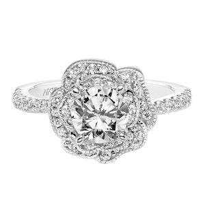 Artcarved Bridal Semi-Mounted with Side Stones Contemporary Floral Halo Engagement Ring Sabrina 14K White Gold
