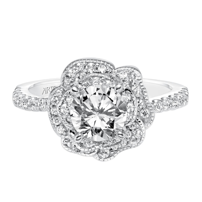 Artcarved Bridal Mounted with CZ Center Contemporary Floral Halo Engagement Ring Sabrina 14K White Gold