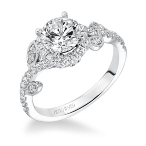 Artcarved Bridal Mounted with CZ Center Contemporary Floral Halo Engagement Ring Thalia 14K White Gold