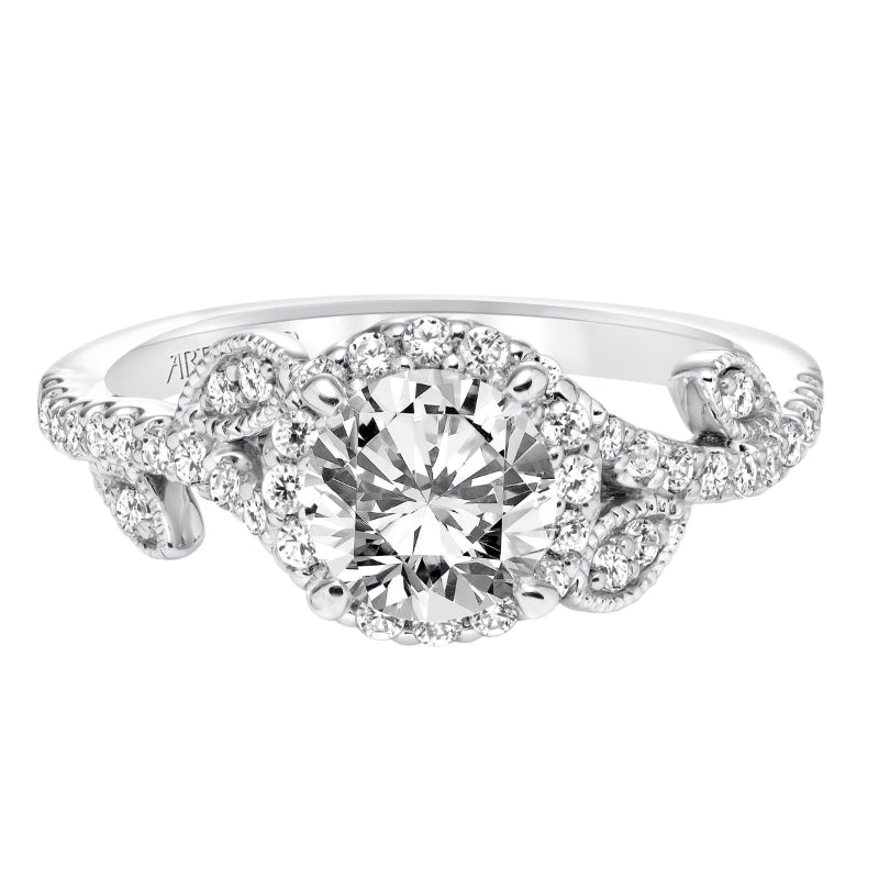 Artcarved Bridal Semi-Mounted with Side Stones Contemporary Floral Halo Engagement Ring Thalia 14K White Gold