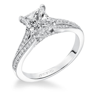 Artcarved Bridal Semi-Mounted with Side Stones Vintage Milgrain Diamond Engagement Ring Kayee 14K White Gold