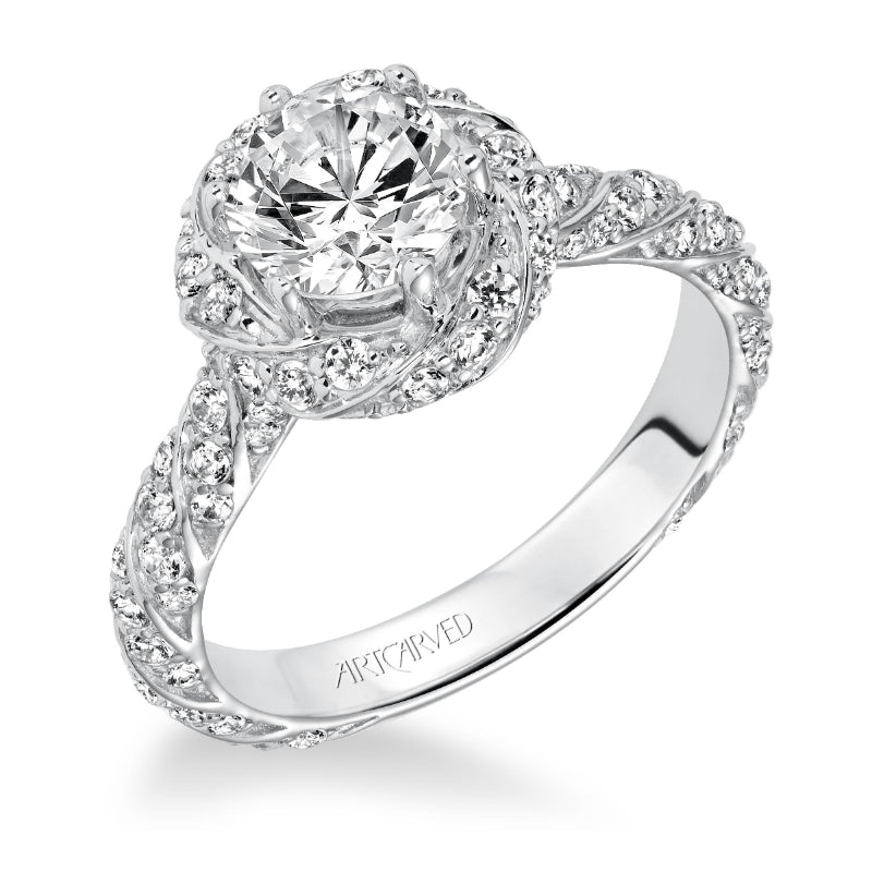 Artcarved Bridal Mounted with CZ Center Contemporary Twist Halo Engagement Ring Bailey 14K White Gold