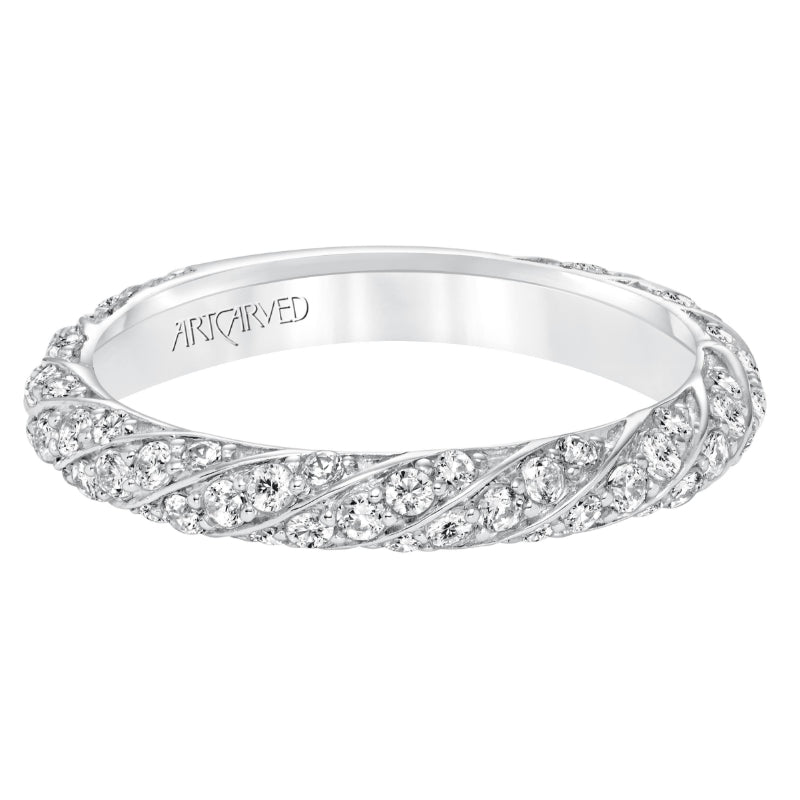Artcarved Bridal Mounted with Side Stones Contemporary Twist Halo Diamond Wedding Band Bailey 14K White Gold