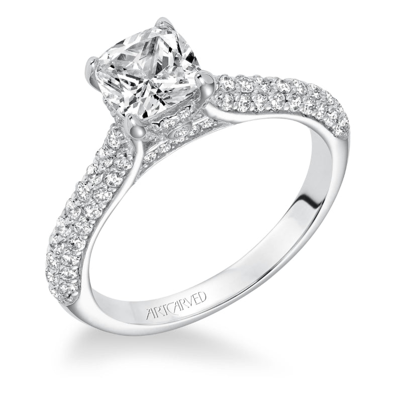 Artcarved Bridal Semi-Mounted with Side Stones Classic Pave Diamond Engagement Ring Blair 14K White Gold