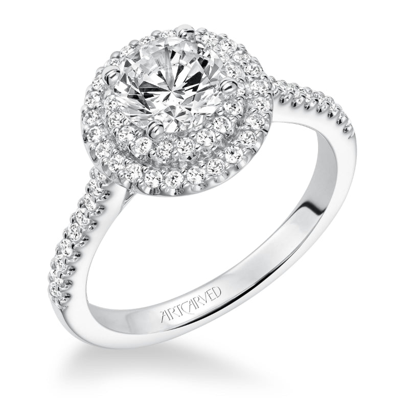 Artcarved Bridal Mounted with CZ Center Classic Halo Engagement Ring Melinda 14K White Gold