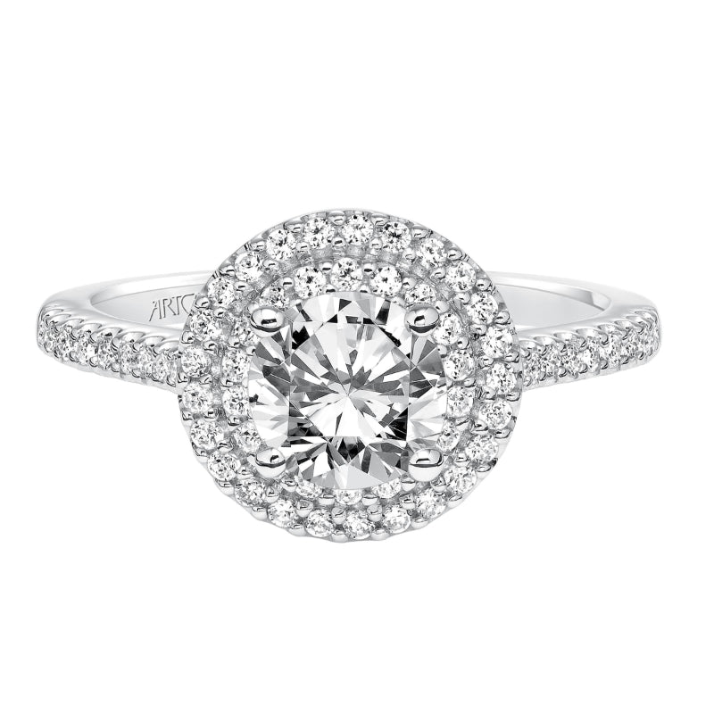 Artcarved Bridal Semi-Mounted with Side Stones Classic Halo Engagement Ring Melinda 14K White Gold