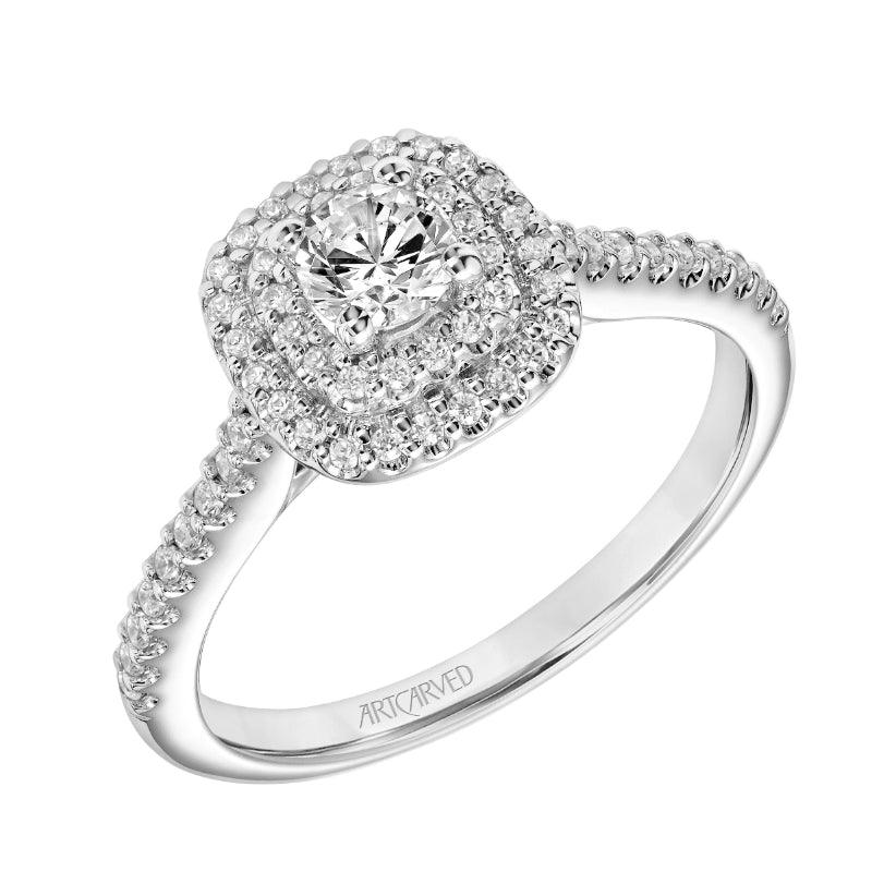 Artcarved Bridal Semi-Mounted with Side Stones Classic One Love Halo Engagement Ring Avril 18K White Gold