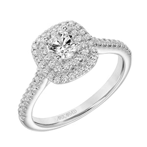Artcarved Bridal Semi-Mounted with Side Stones Classic One Love Halo Engagement Ring Avril 18K White Gold