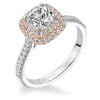 Artcarved Bridal Semi-Mounted with Side Stones Classic Halo Engagement Ring Avril 14K White Gold Primary & 14K Rose Gold