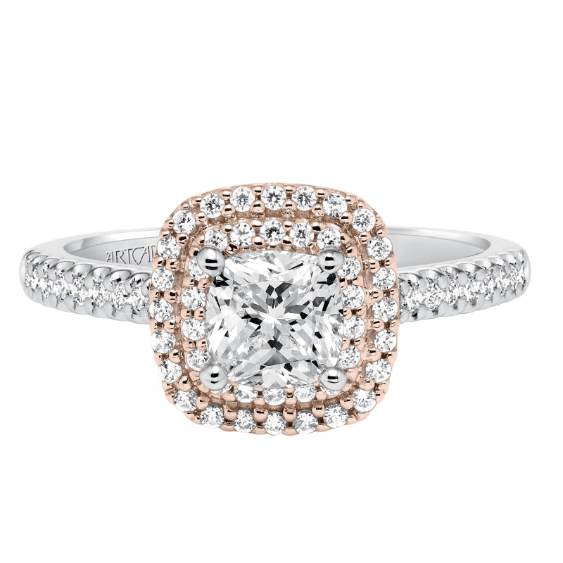 Artcarved Bridal Mounted with CZ Center Classic Halo Engagement Ring Avril 14K White Gold Primary & 14K Rose Gold