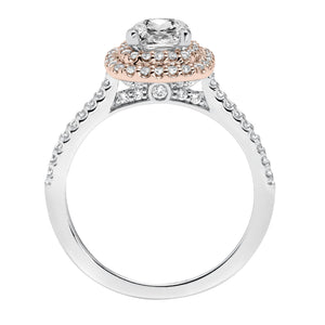 Artcarved Bridal Semi-Mounted with Side Stones Classic Halo Engagement Ring Avril 14K White Gold Primary & 14K Rose Gold