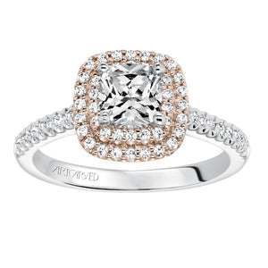 Artcarved Bridal Semi-Mounted with Side Stones Classic Halo Engagement Ring Avril 14K White Gold Primary & 14K Rose Gold