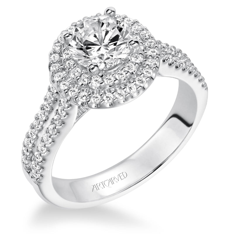 Artcarved Bridal Mounted with CZ Center Classic Halo Engagement Ring Kristen 14K White Gold