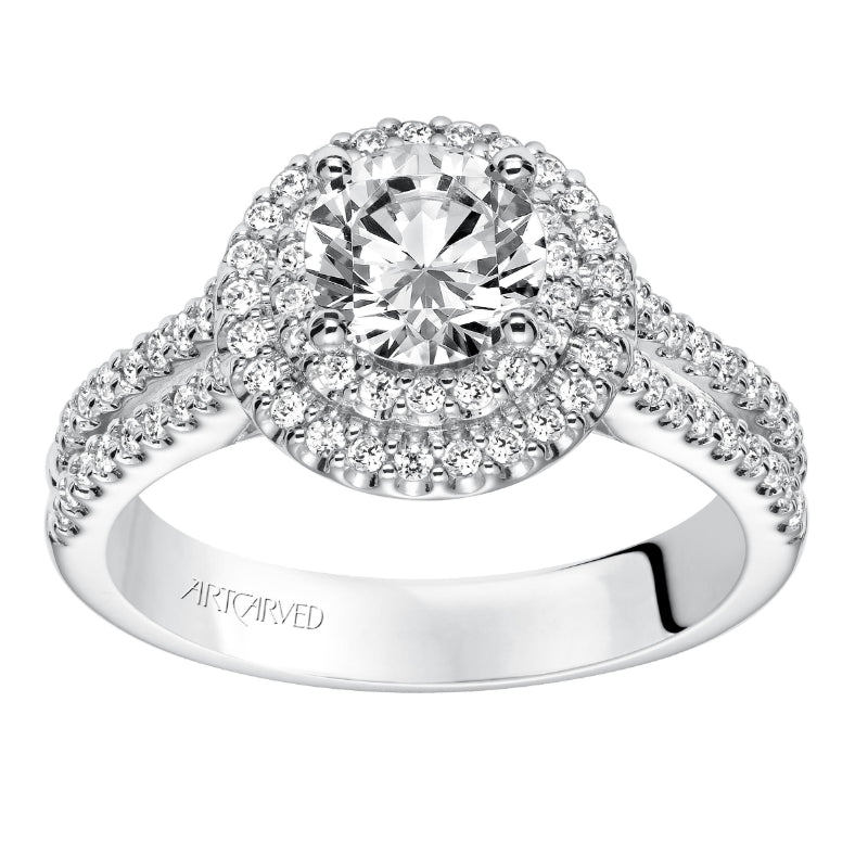 Artcarved Bridal Semi-Mounted with Side Stones Classic Halo Engagement Ring Kristen 14K White Gold