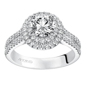 Artcarved Bridal Mounted with CZ Center Classic Halo Engagement Ring Kristen 14K White Gold