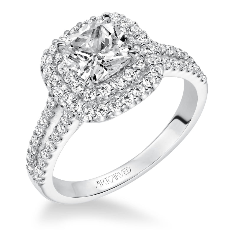 Artcarved Bridal Semi-Mounted with Side Stones Classic Halo Engagement Ring Dorothy 14K White Gold