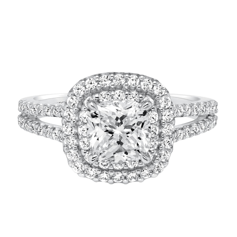 Artcarved Bridal Semi-Mounted with Side Stones Classic Halo Engagement Ring Dorothy 14K White Gold