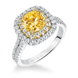 Artcarved Bridal Mounted with CZ Center Classic Halo Engagement Ring Marigold 14K White Gold Primary & 14K Yellow Gold