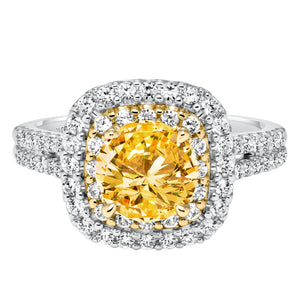 Artcarved Bridal Semi-Mounted with Side Stones Classic Halo Engagement Ring Marigold 14K White Gold Primary & 14K Yellow Gold