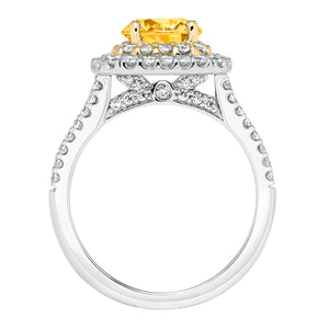 Artcarved Bridal Semi-Mounted with Side Stones Classic Halo Engagement Ring Marigold 14K White Gold Primary & 14K Yellow Gold