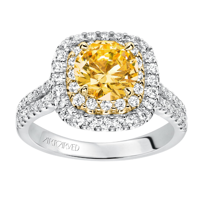 Artcarved Bridal Mounted with CZ Center Classic Halo Engagement Ring Marigold 14K White Gold Primary & 14K Yellow Gold