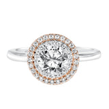 Artcarved Bridal Semi-Mounted with Side Stones Classic Halo Engagement Ring Morgan 14K White Gold Primary & 14K Rose Gold