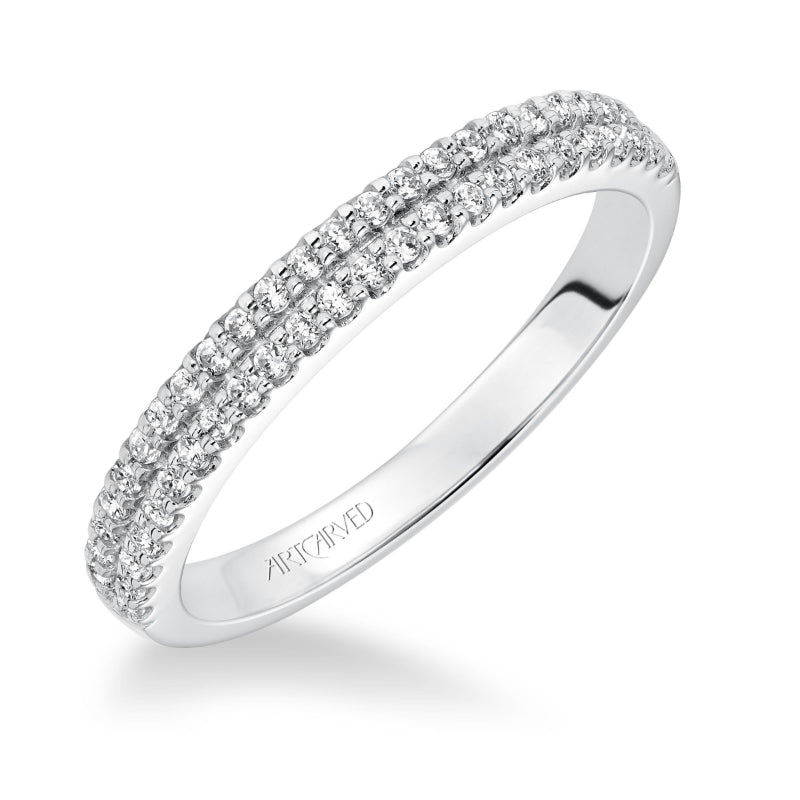 Artcarved Bridal Mounted with Side Stones Classic Halo Diamond Wedding Band Morgan 14K White Gold