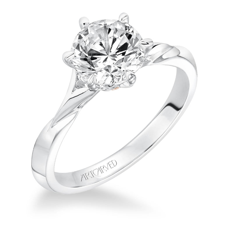 Artcarved Bridal Semi-Mounted with Side Stones Classic Solitaire Engagement Ring Rory 14K White Gold Primary & 14K Rose Gold