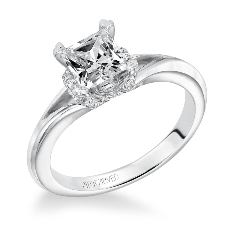 Artcarved Bridal Mounted with CZ Center Classic Halo Engagement Ring Sienna 14K White Gold