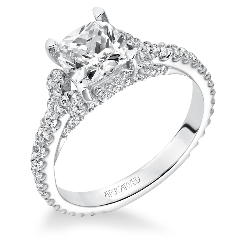 Artcarved Bridal Semi-Mounted with Side Stones Classic Engagement Ring Polly 14K White Gold