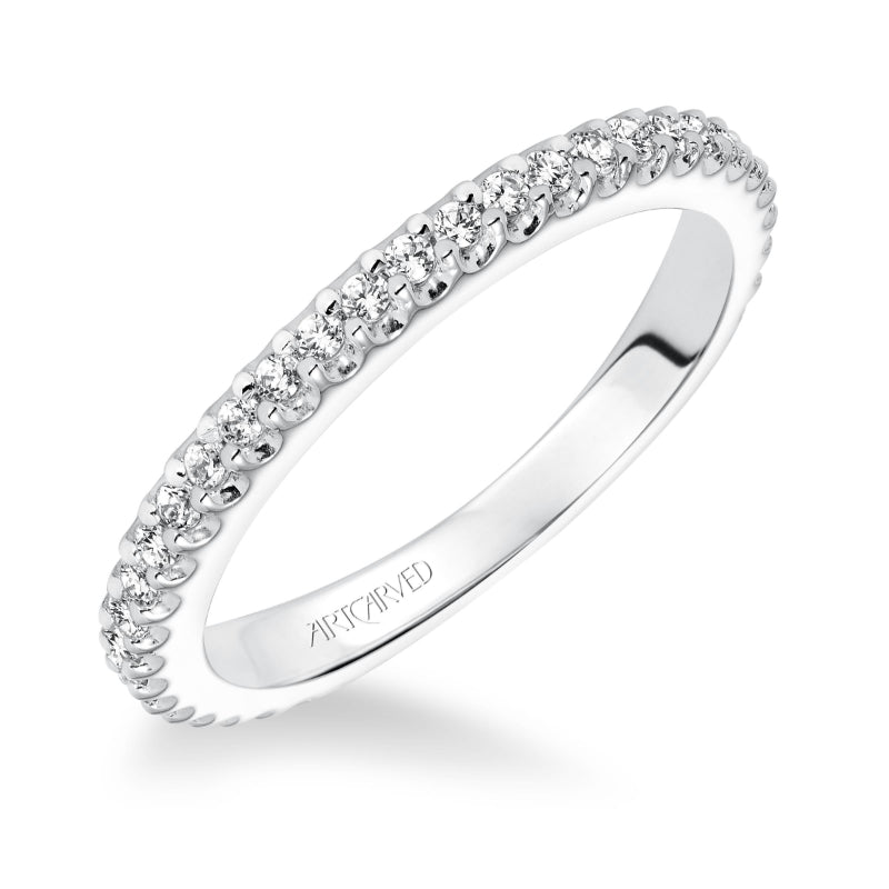 Artcarved Bridal Mounted with Side Stones Classic Diamond Wedding Band Polly 14K White Gold