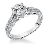 Artcarved Bridal Mounted with CZ Center Vintage Filigree Diamond Engagement Ring Zelma 14K White Gold