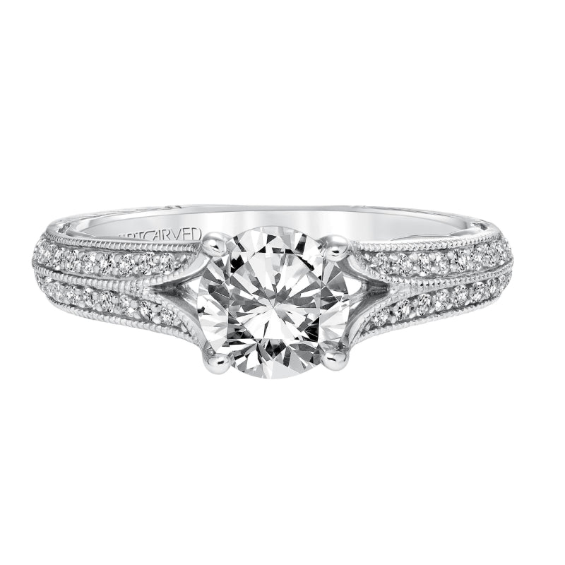 Artcarved Bridal Semi-Mounted with Side Stones Vintage Filigree Diamond Engagement Ring Zelma 14K White Gold