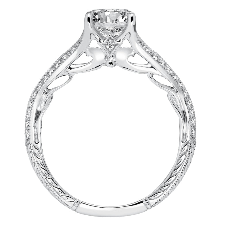 Artcarved Bridal Mounted with CZ Center Vintage Filigree Diamond Engagement Ring Zelma 14K White Gold