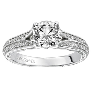 Artcarved Bridal Semi-Mounted with Side Stones Vintage Filigree Diamond Engagement Ring Zelma 14K White Gold