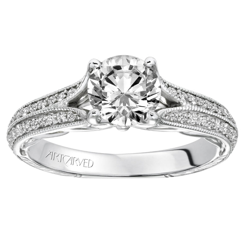 Artcarved Bridal Mounted with CZ Center Vintage Filigree Diamond Engagement Ring Zelma 14K White Gold