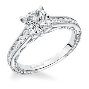 Artcarved Bridal Mounted with CZ Center Vintage Filigree Diamond Engagement Ring Tilda 14K White Gold