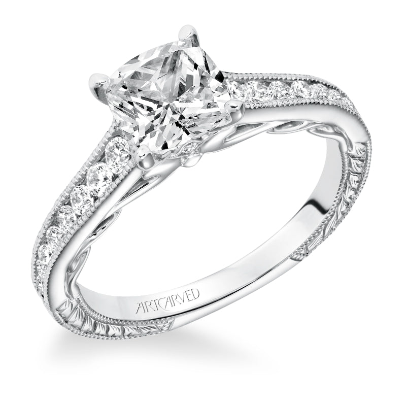 Artcarved Bridal Mounted with CZ Center Vintage Filigree Diamond Engagement Ring Tilda 14K White Gold