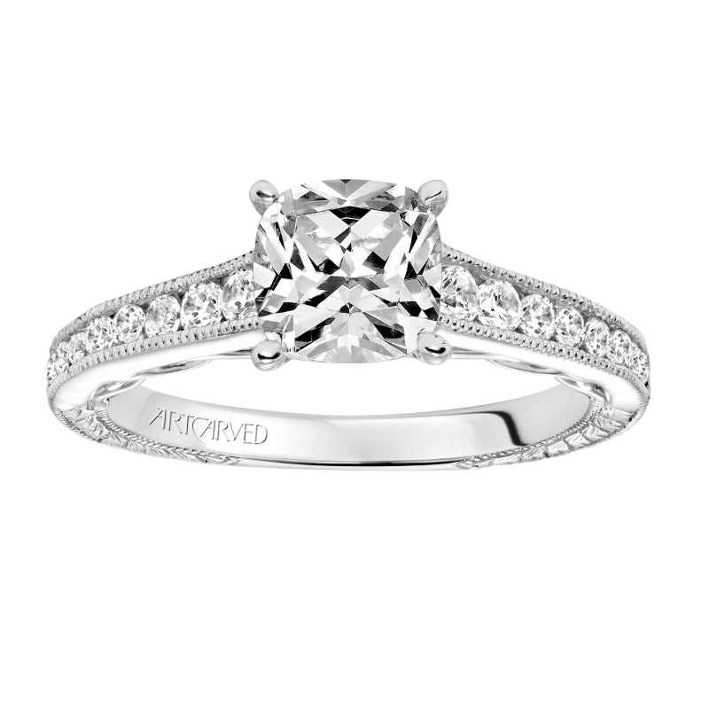 Artcarved Bridal Mounted with CZ Center Vintage Filigree Diamond Engagement Ring Tilda 14K White Gold