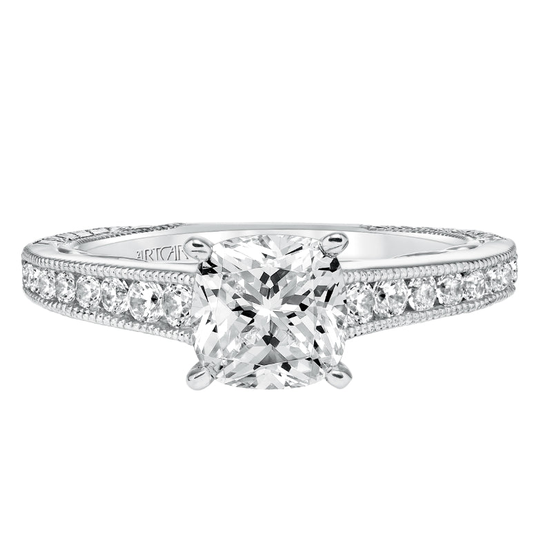 Artcarved Bridal Semi-Mounted with Side Stones Vintage Filigree Diamond Engagement Ring Tilda 14K White Gold