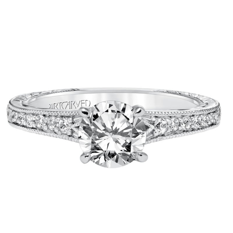 Artcarved Bridal Mounted with CZ Center Vintage Filigree Diamond Engagement Ring Viola 14K White Gold