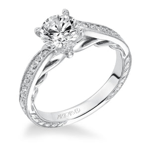 Artcarved Bridal Mounted with CZ Center Vintage Filigree Diamond Engagement Ring Lavinia 14K White Gold