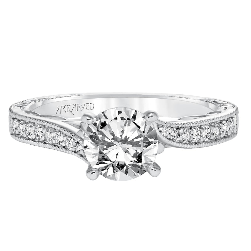 Artcarved Bridal Semi-Mounted with Side Stones Vintage Filigree Diamond Engagement Ring Lavinia 14K White Gold