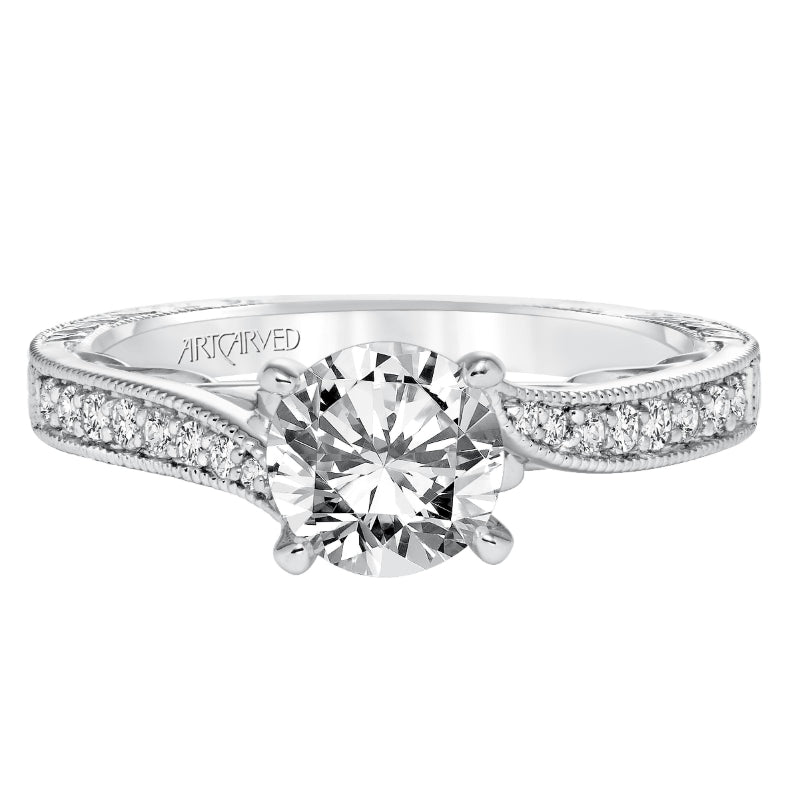 Artcarved Bridal Mounted with CZ Center Vintage Filigree Diamond Engagement Ring Lavinia 14K White Gold