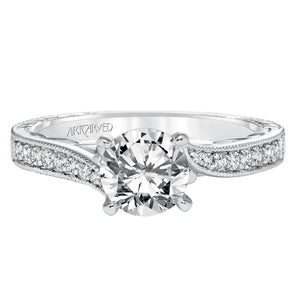 Artcarved Bridal Mounted with CZ Center Vintage Filigree Diamond Engagement Ring Lavinia 14K White Gold