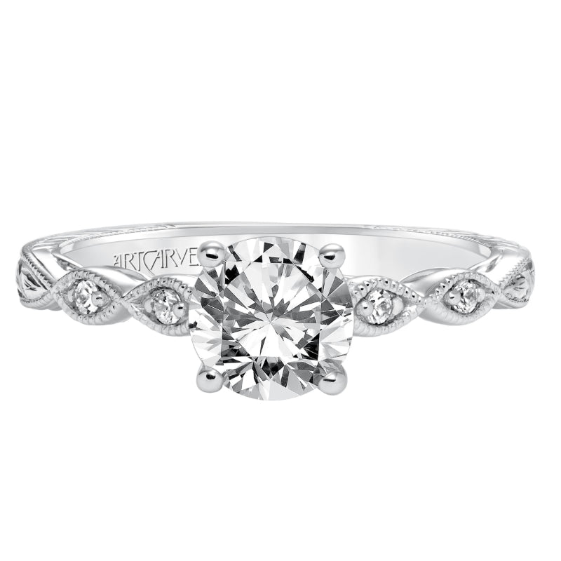 Artcarved Bridal Mounted with CZ Center Vintage Filigree Diamond Engagement Ring Caraline 14K White Gold