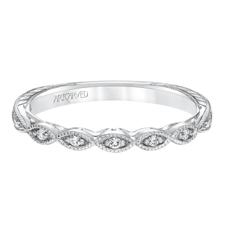 Artcarved Bridal Mounted with Side Stones Vintage Filigree Diamond Wedding Band Coraline 14K White Gold